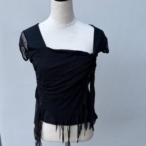 Anna Molinari Black Ruched Fringe Top